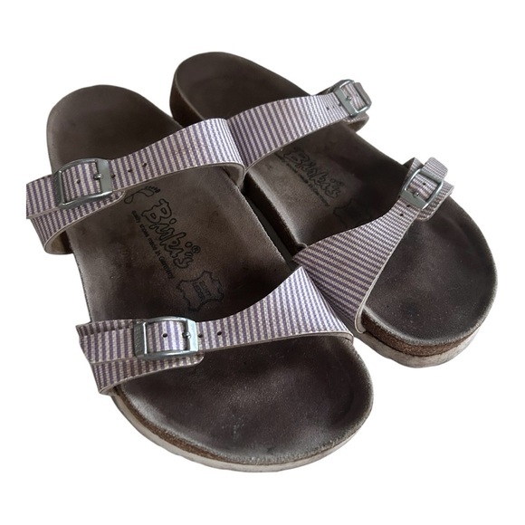 Birkenstock lilac and white striped Sandals with Adjustable Straps sz 7 - Picture 1 of 4